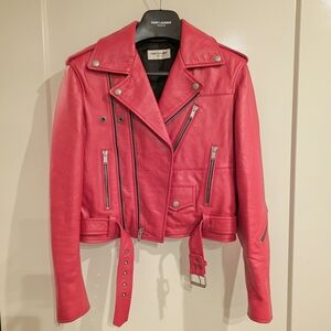 Saint Laurent Red Leather Biker Jacket